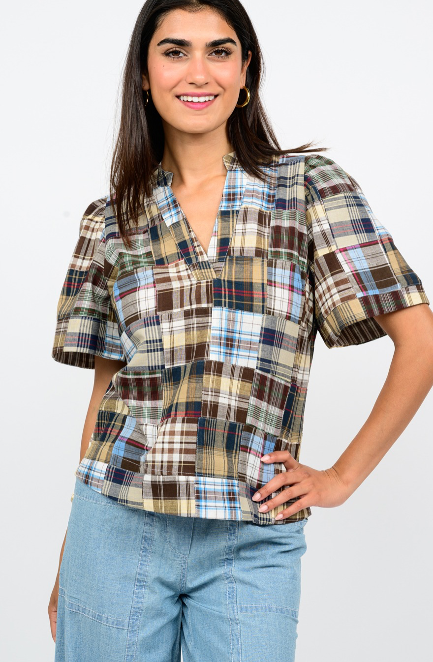 Ivy Jane - Fall Plaid Short Sleeve Pullover Top