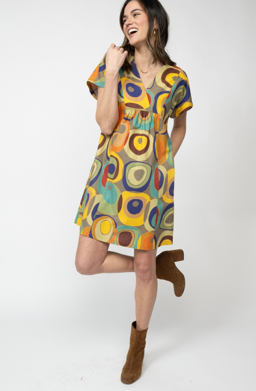Uncle Frank - Gold Multi Color Circle Print Dress