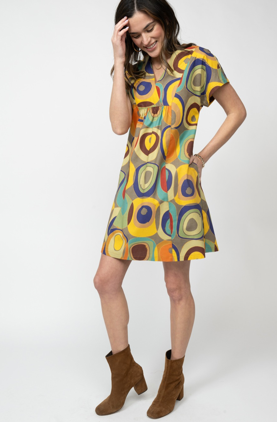 Uncle Frank - Gold Multi Color Circle Print Dress