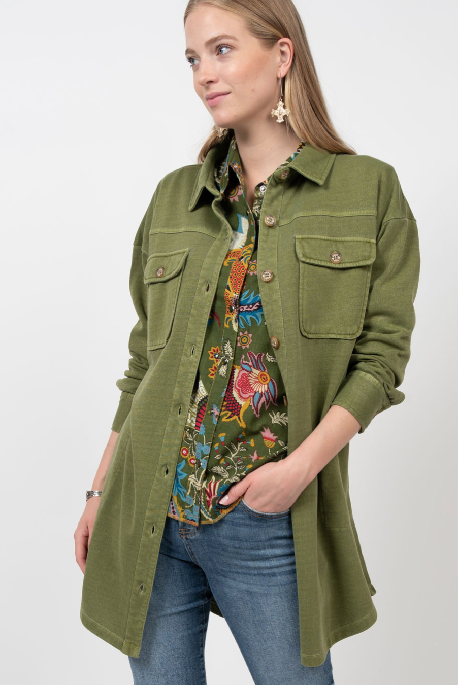 Ivy Jane - Olive Button Down Denim Jacket Dress