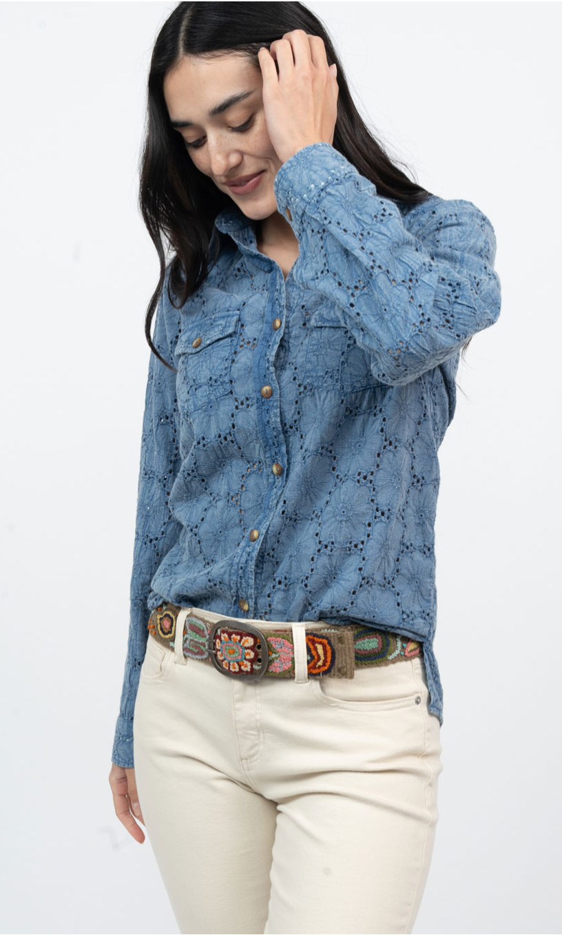 Ivy Jane - Button Up Denim Lace Top