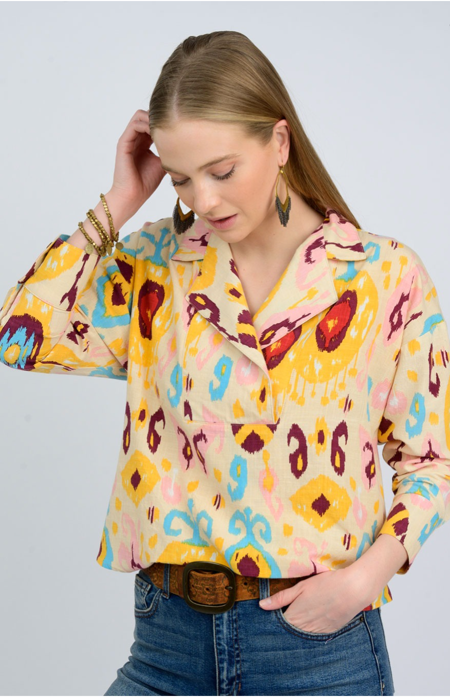 Ivy Jane - Cream Yellow Multi Blazer Pullover Top