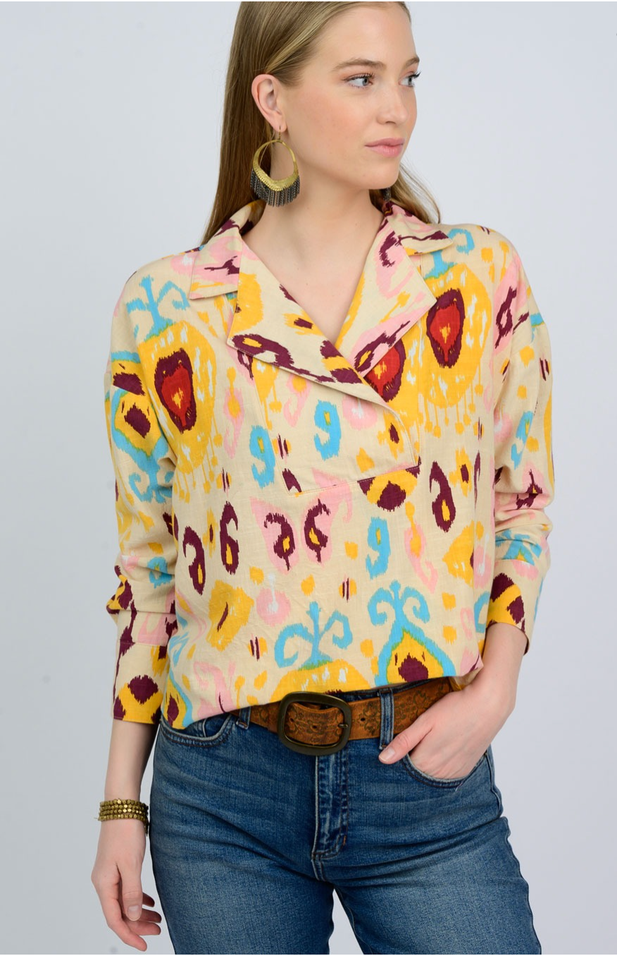 Ivy Jane - Cream Yellow Multi Blazer Pullover Top