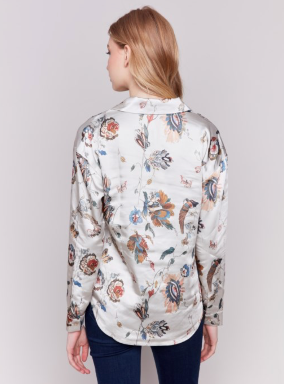 Charlie B - Printed Satin Button Up Top