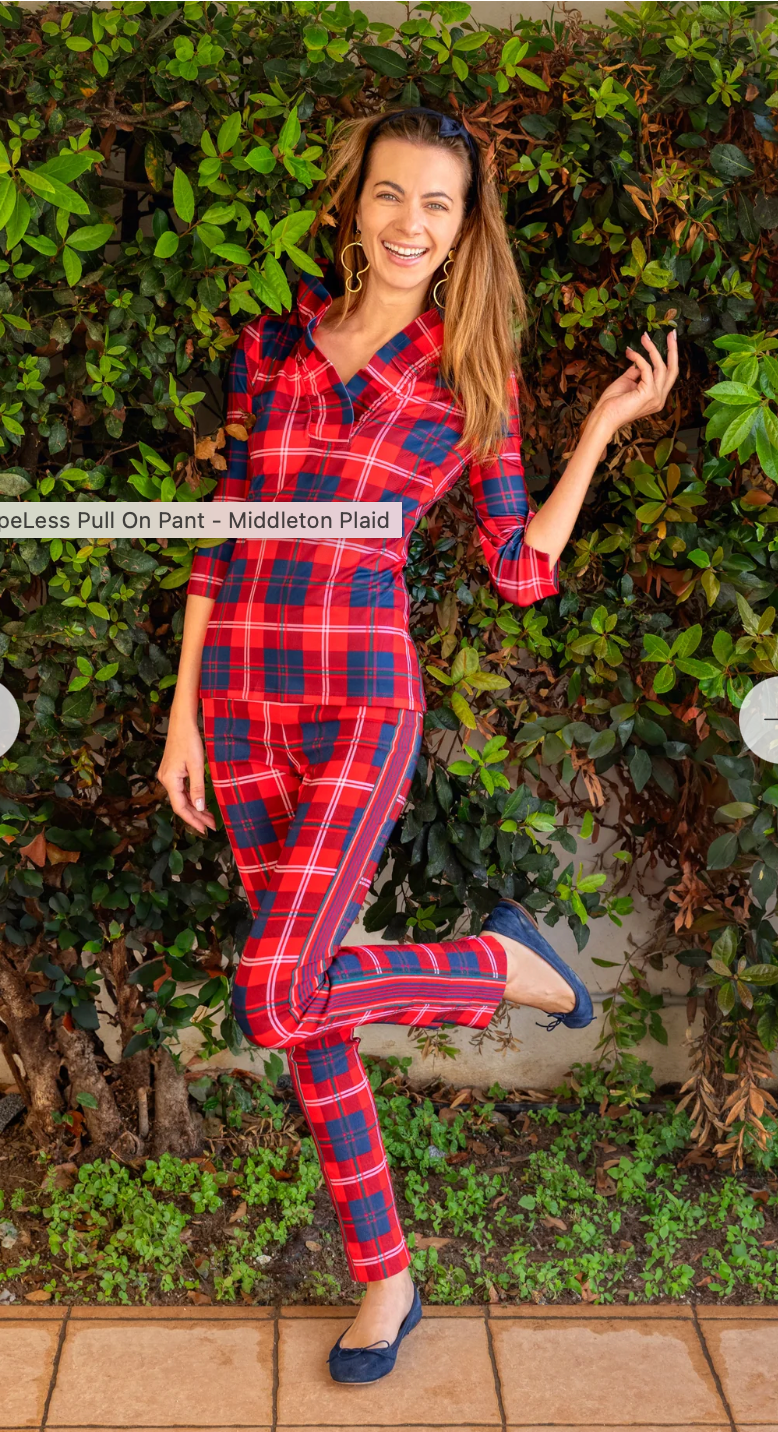 Gretchen Scott - Gripeless Pull on Pants - Middleton Red Plaid