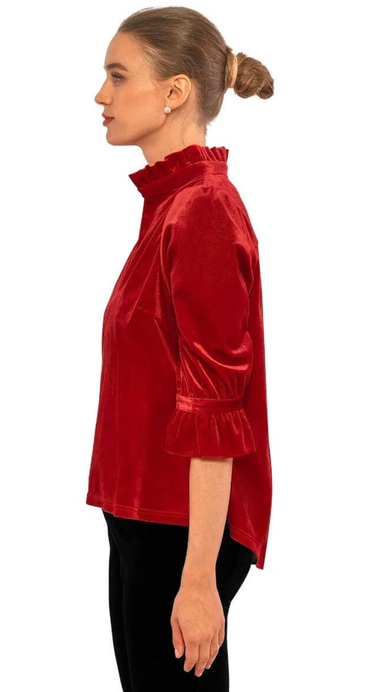 Gretchen Scott - Red Rufflneck Velvet Tunic