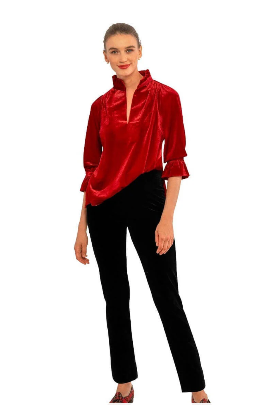 Gretchen Scott - Red Rufflneck Velvet Tunic