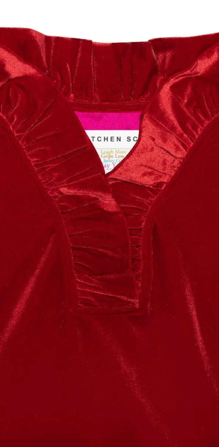 Gretchen Scott -Stand Up Ruffle Neck Velvet Top - Red