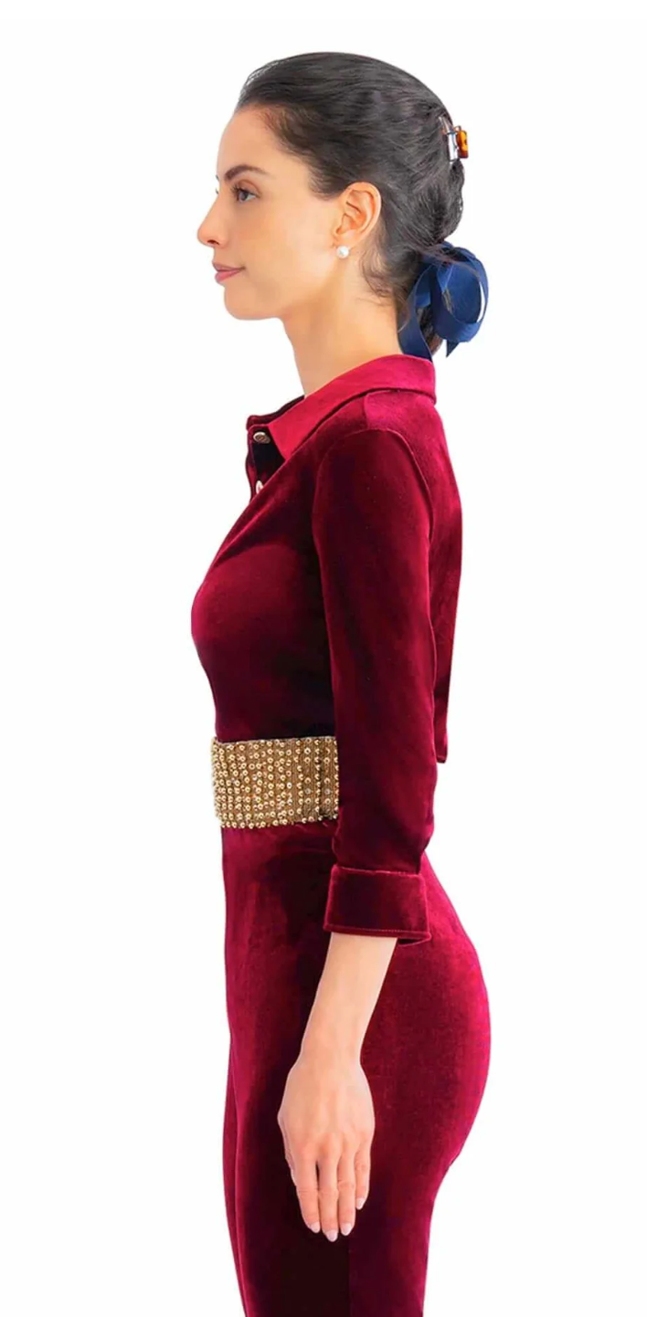 Gretchen Scott - Pop Over Silky Velvet Top - Burgandy