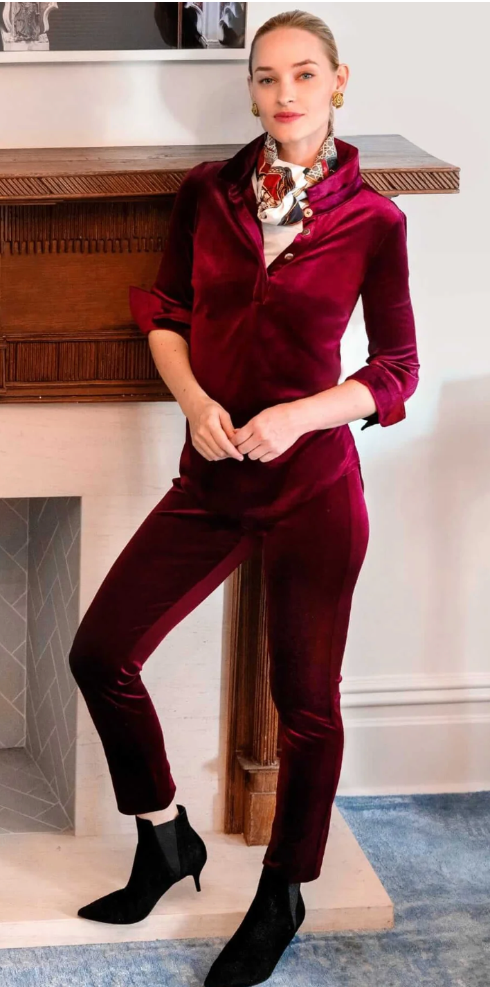 Gretchen Scott - Pop Over Silky Velvet Top - Burgandy