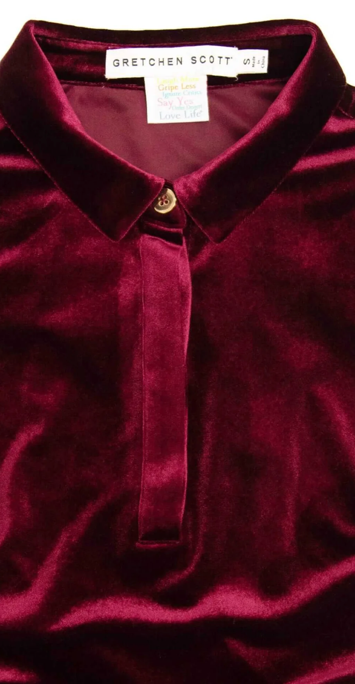 Gretchen Scott - Pop Over Silky Velvet Top - Burgandy