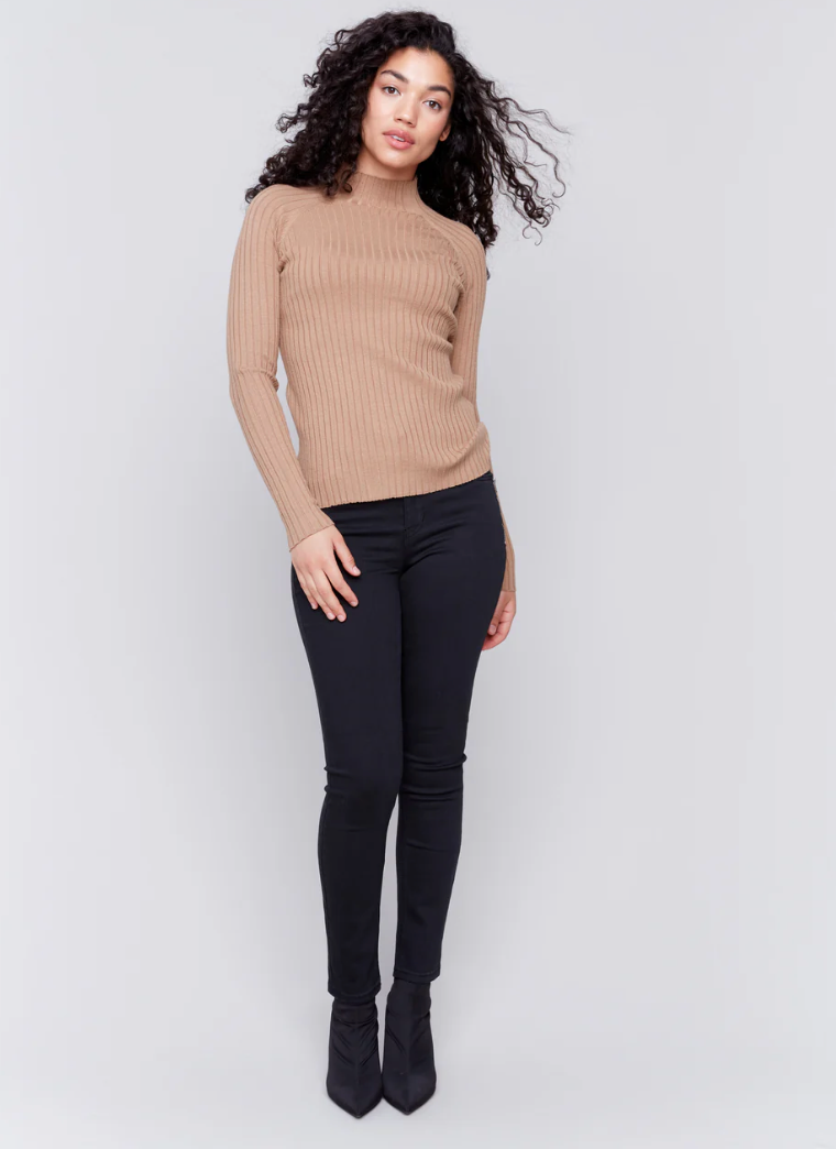 Charlie B - Ribbed Knit Mock Neck Sweater