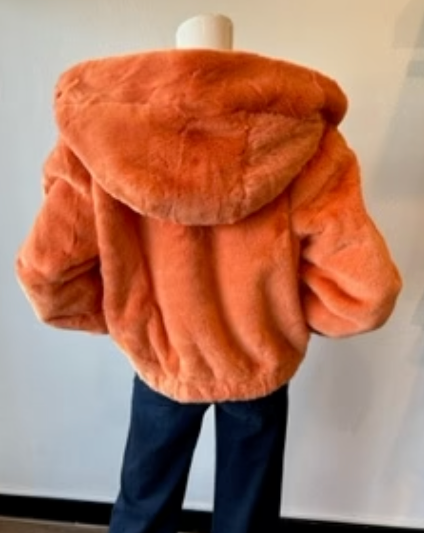 Love Token - Tangerine Faux Fur Coat with hood