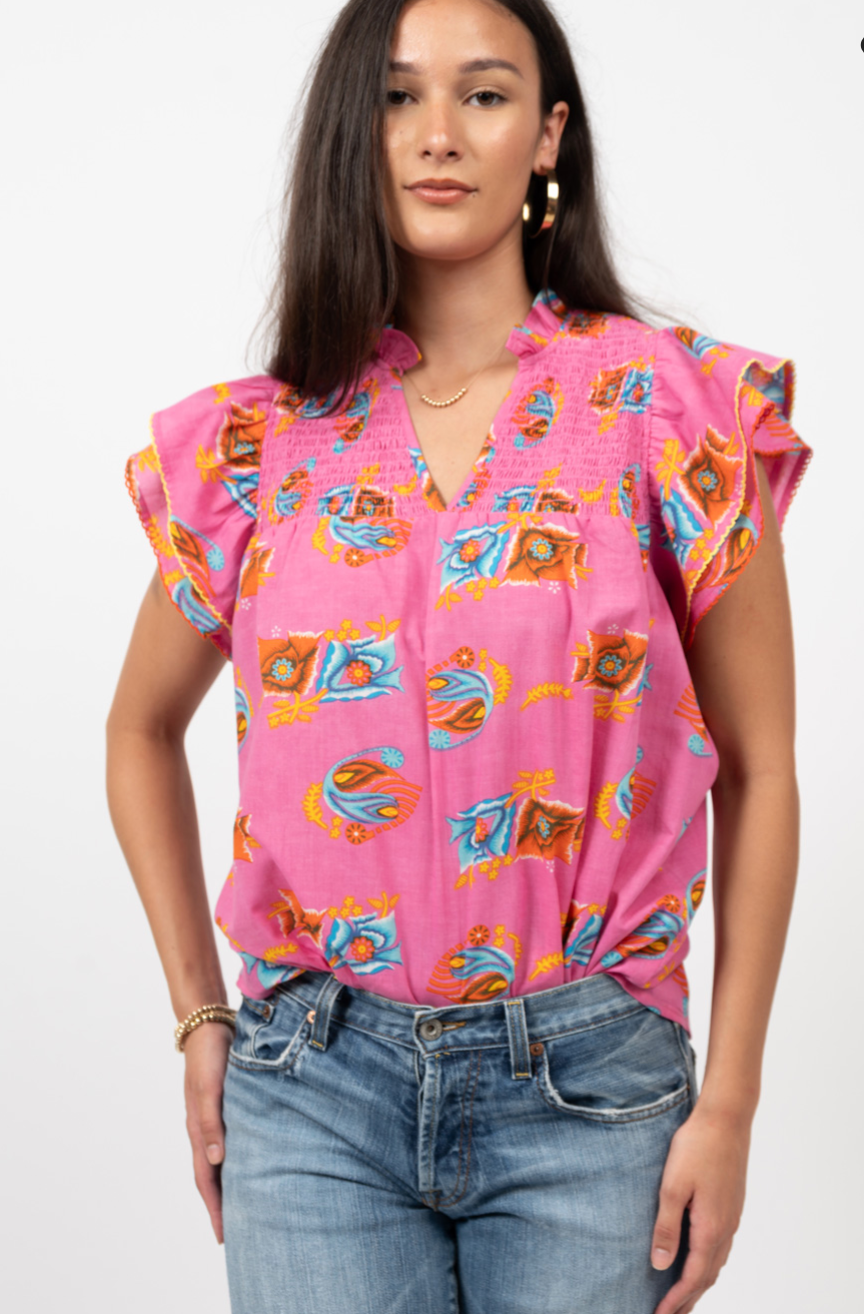 Ivy Jane - Pink Smocked Yoke Blouse