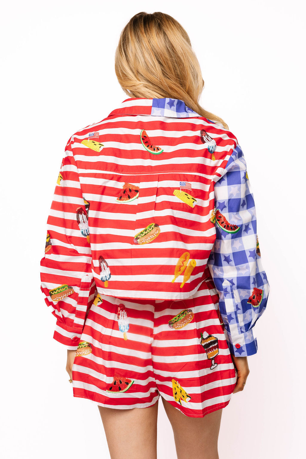Queen of Sparkles Blue & Red Colorblock USA Picnic Short