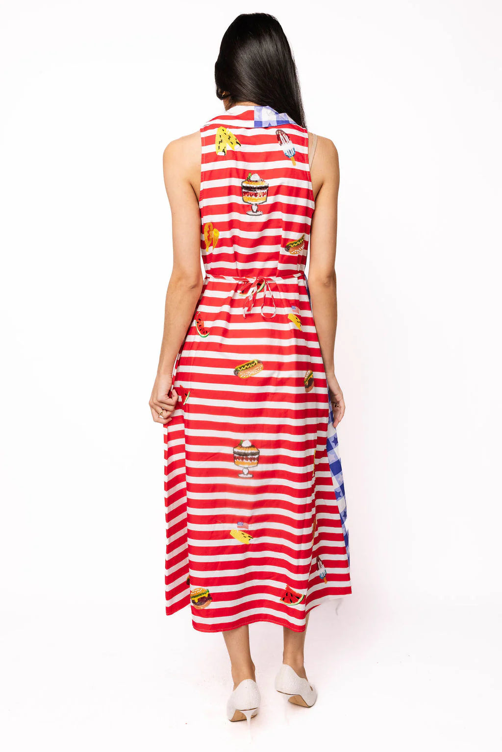 Queen of Sparkles Blue & Red Colorblock USA Picnic Midi Tank Dress