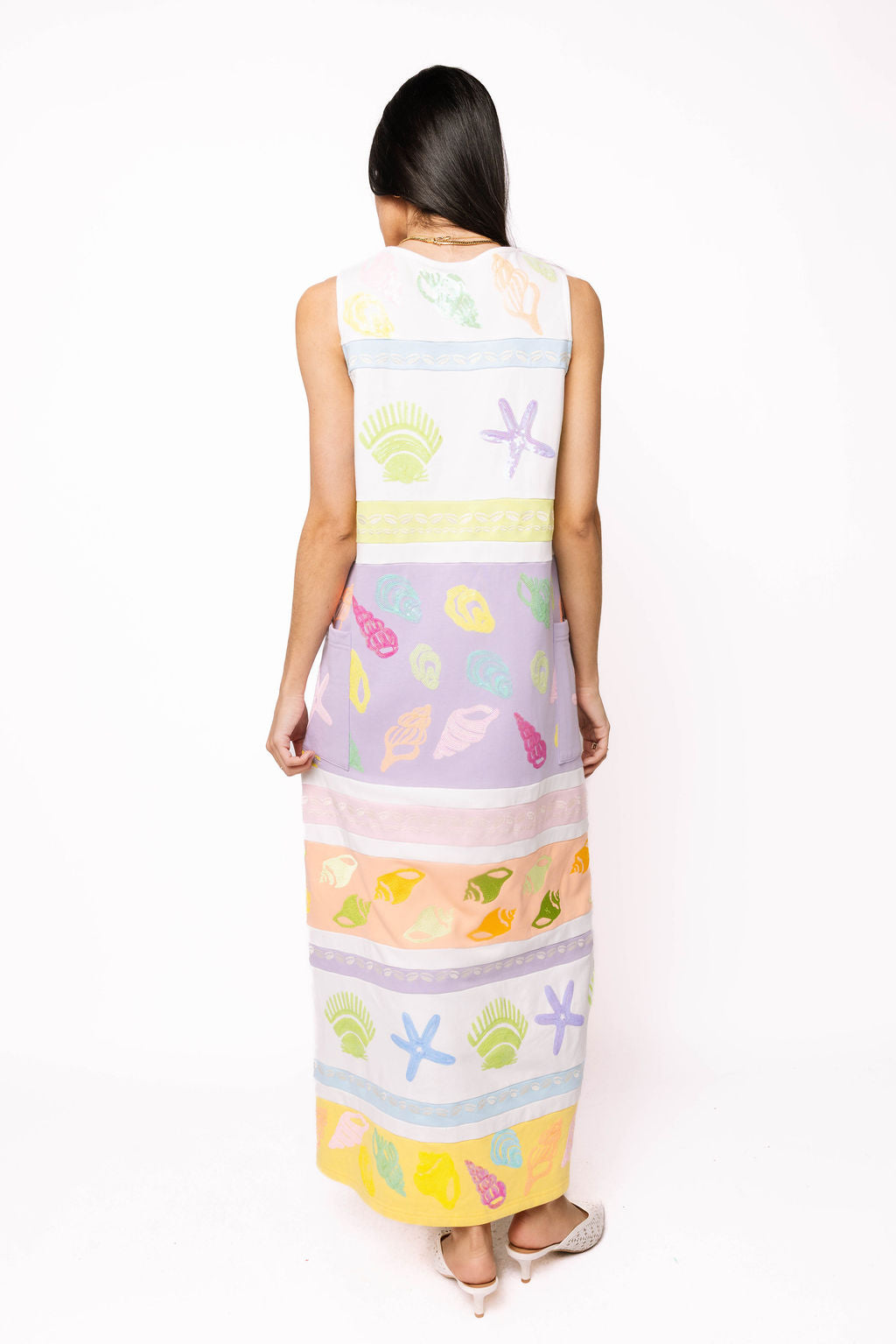 Queen of Sparkles Seashell Striped Maxi Dress