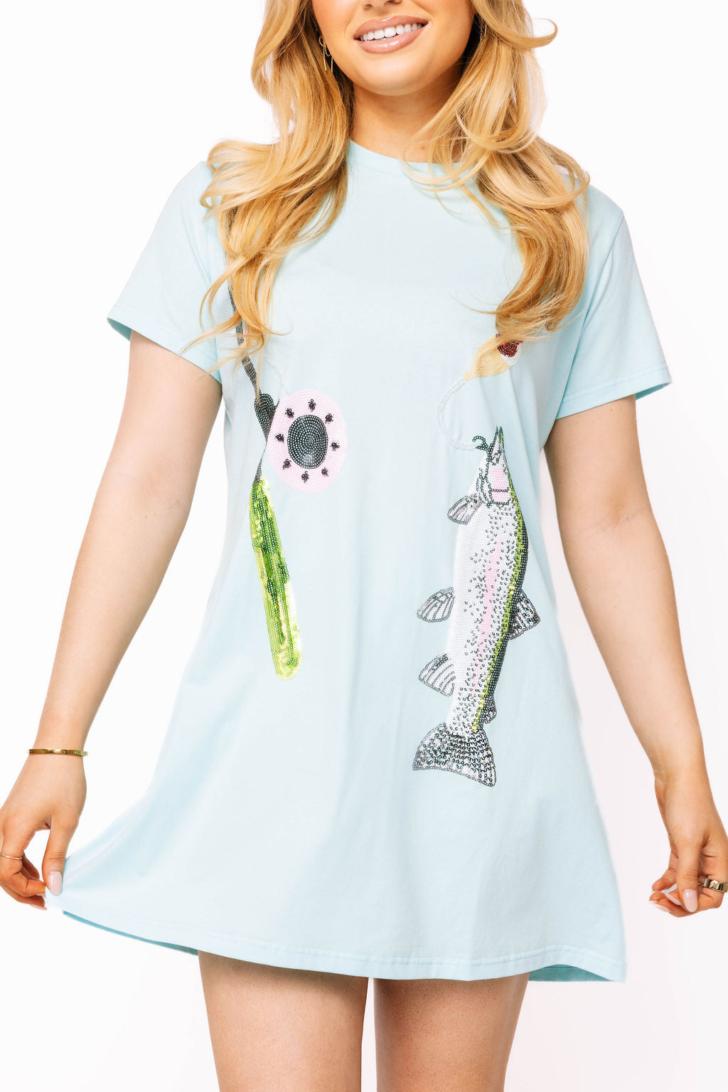 Queen of Sparkles Fish on Hook Light Blue Dress