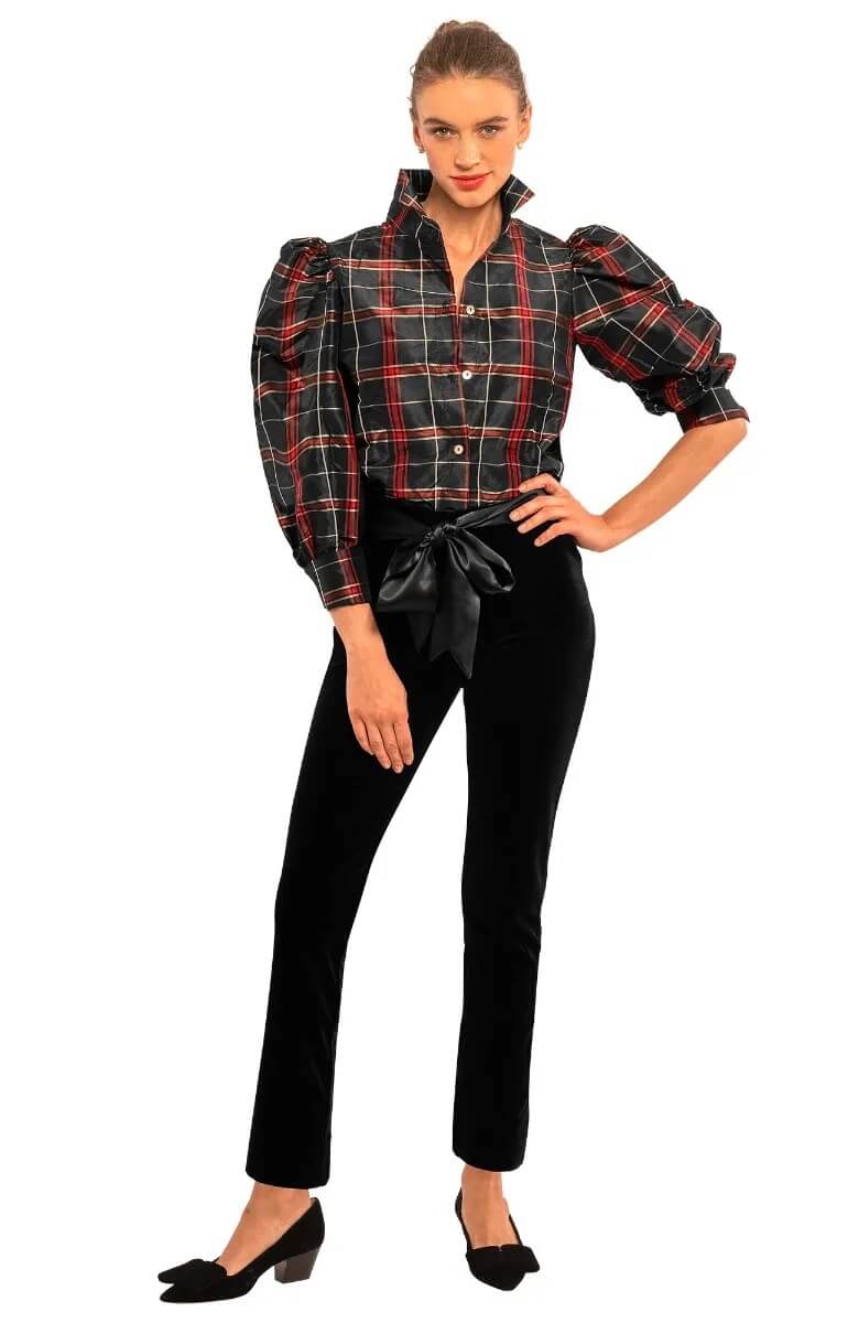Gretchen Scott - Silk Juliette Blouse Plaid Black
