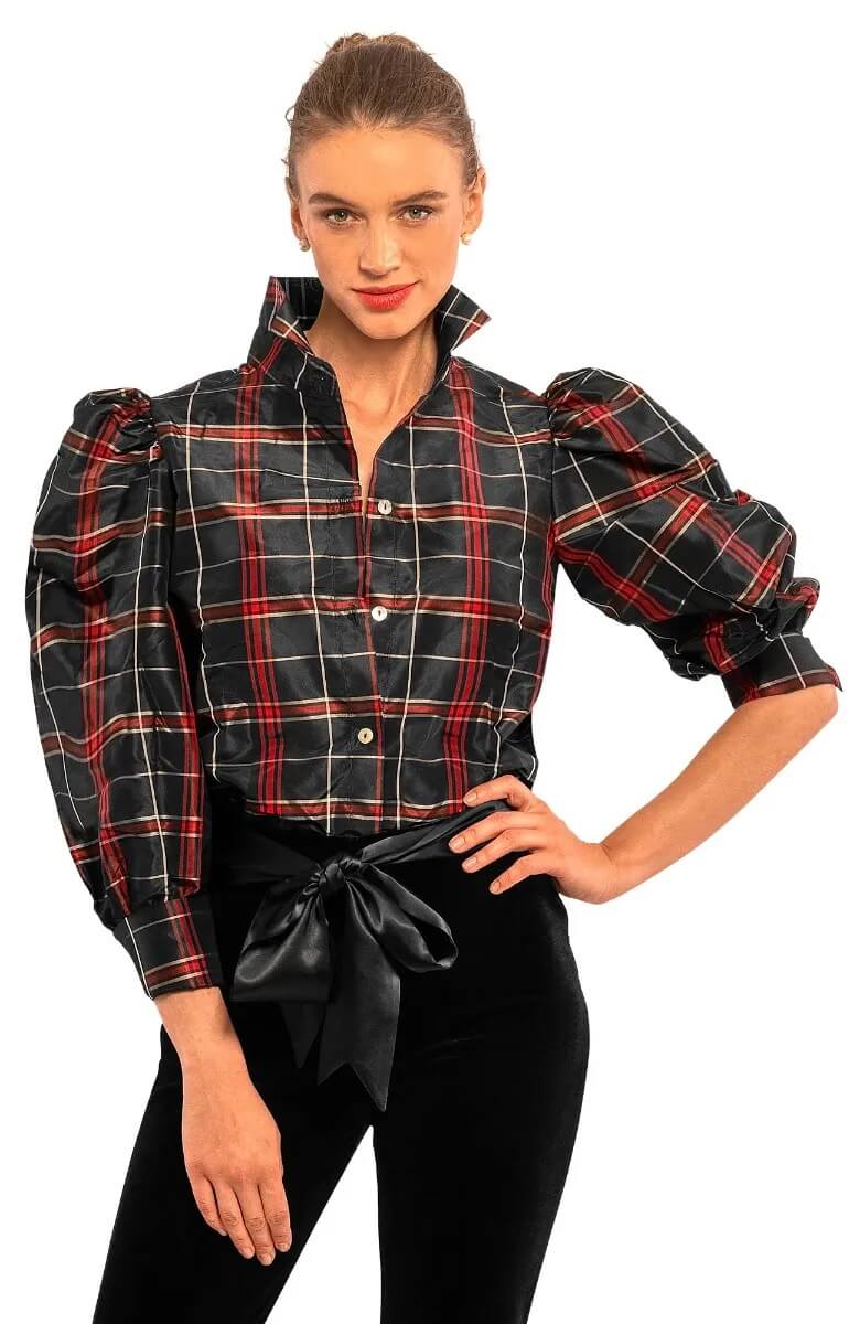 Gretchen Scott - Silk Juliette Blouse Plaid Black