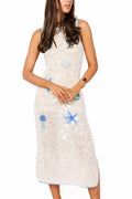 Queen of Sparkles White & Blue Sea Icon Knit Pailette Tank Midi Dress