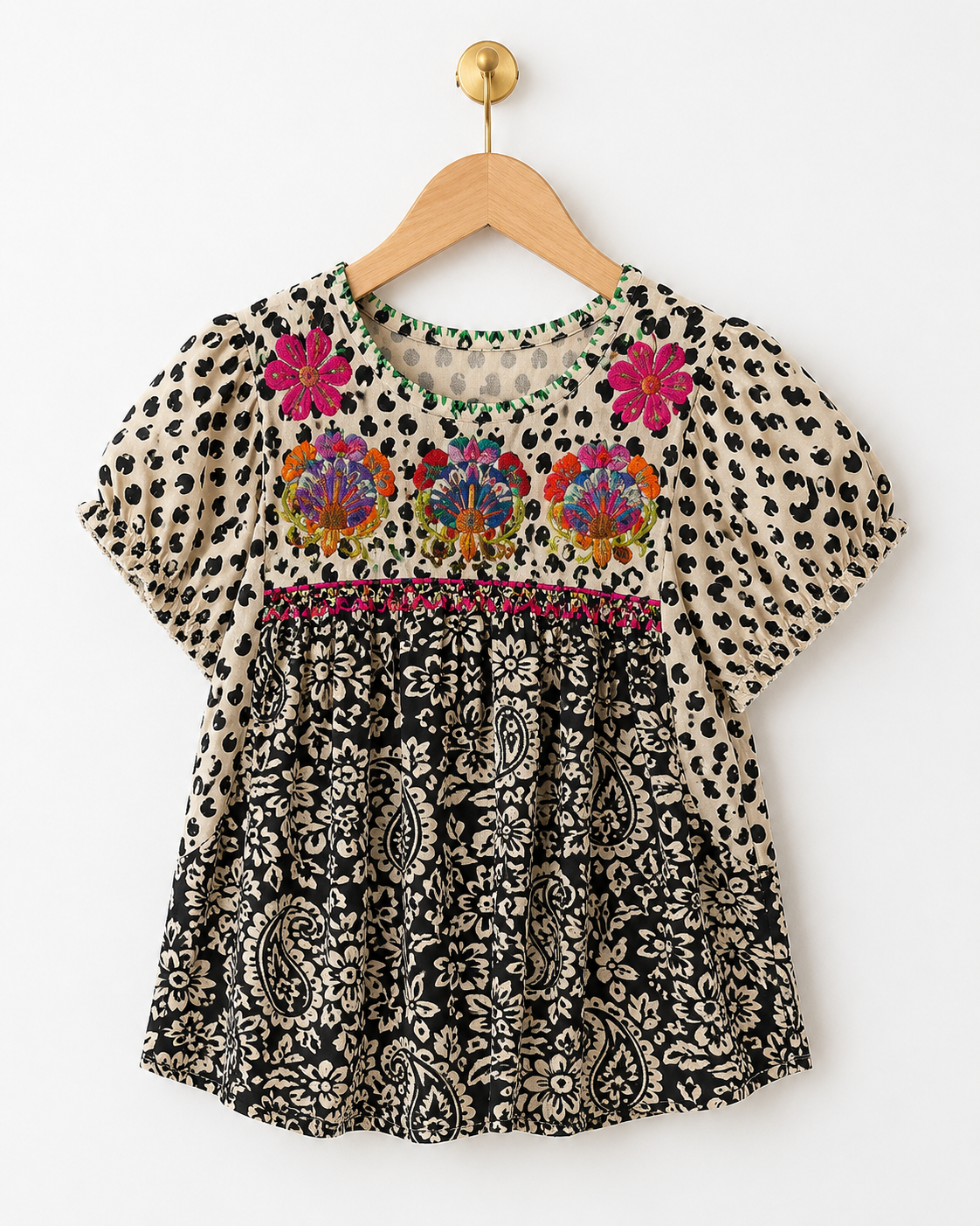 Sister Mary Leopard Top With Pink Embroidery