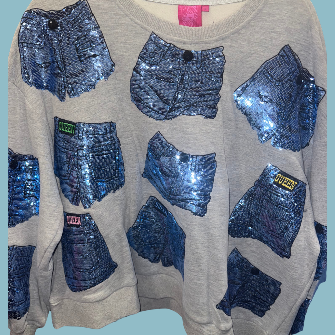Queen of Sparkles-Blue Jean Sweatshirt
