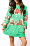 Queen of Sparkles-Green Snowy Christmas Village Sweatshirt Dress