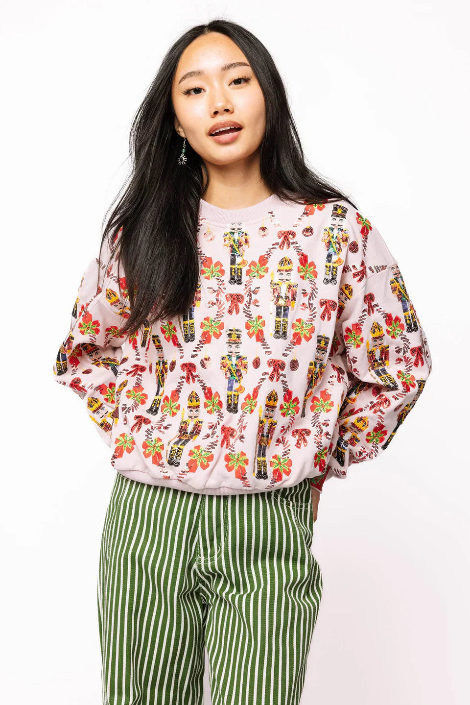 Queen of Sparkles-Light Pink Nutcracker & Candy Cane Sweatshirt