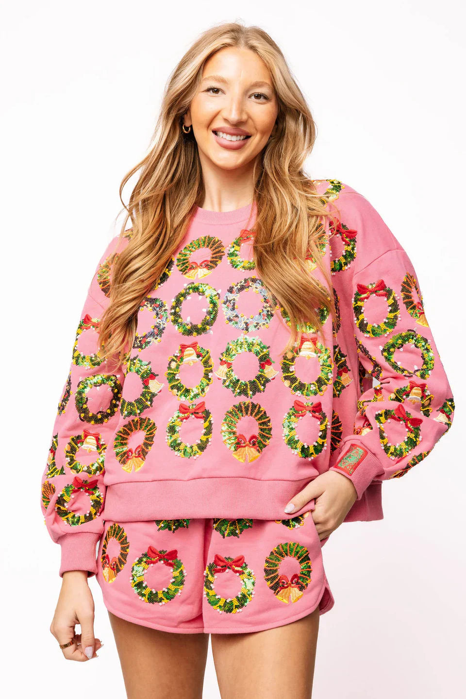Queen of Sparkles-Hot Pink Multi Wreaths Sweatshirt