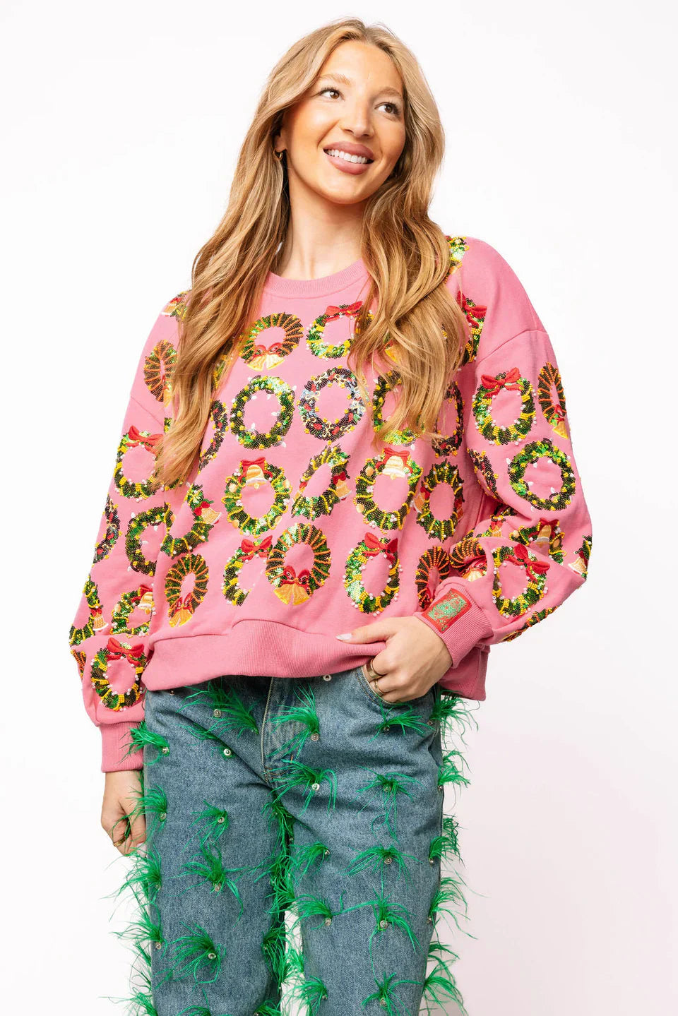 Queen of Sparkles-Hot Pink Multi Wreaths Sweatshirt