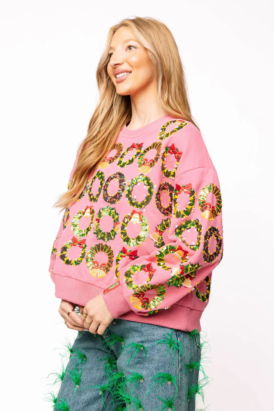 Queen of Sparkles-Hot Pink Multi Wreaths Sweatshirt