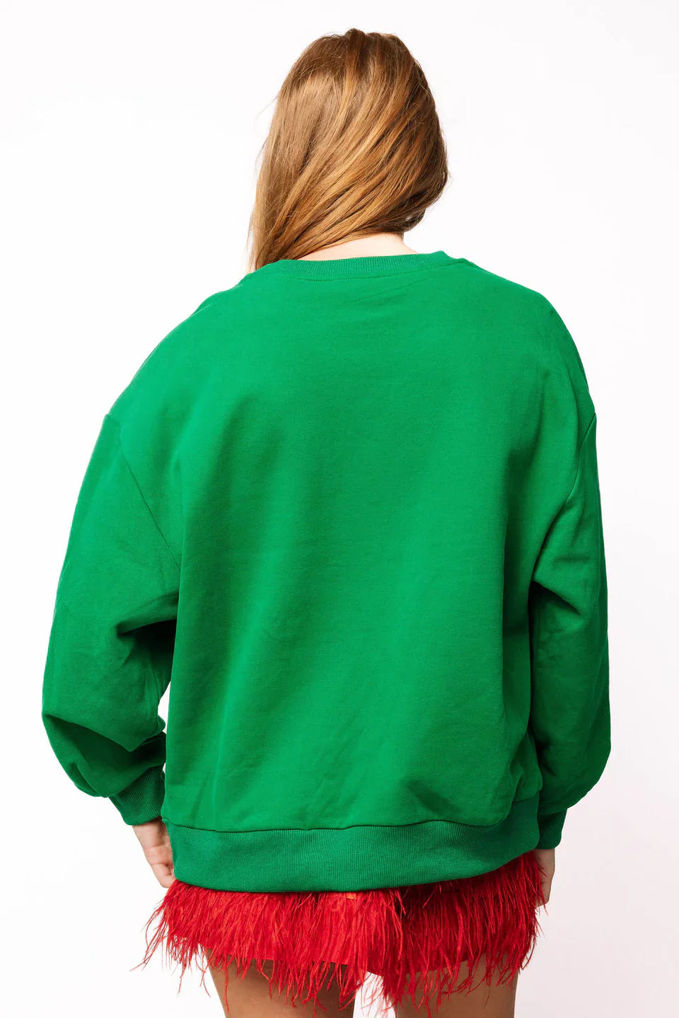 Queen of Sparkles-Green Rhinestone Rudolph Wearing A Wreath Sweatshirt