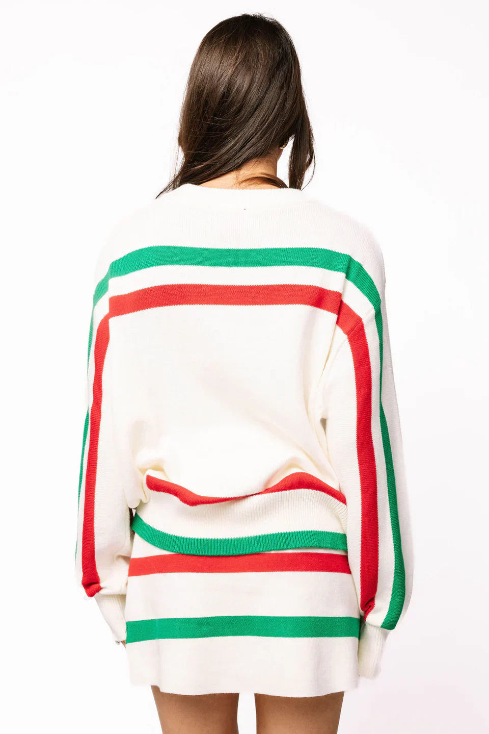 Queen of Sparkles-White, Red & Green Stripe 'Sparkle Season' Long Sleeve Sweater