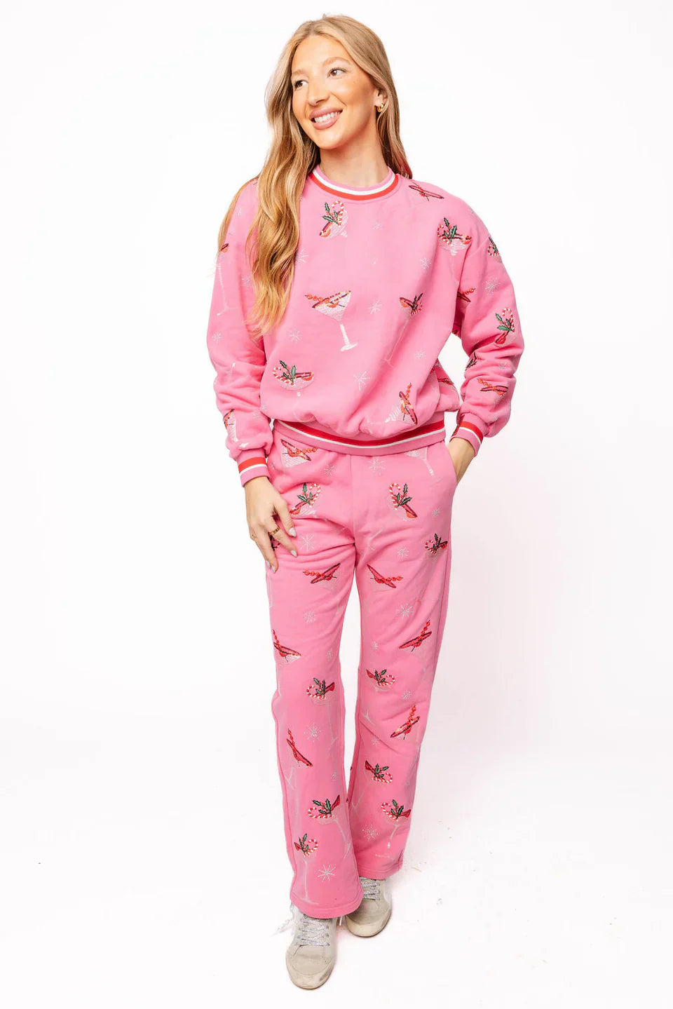 Queen of Sparkles-Bright Pink Christmas Cocktail Sweatpant