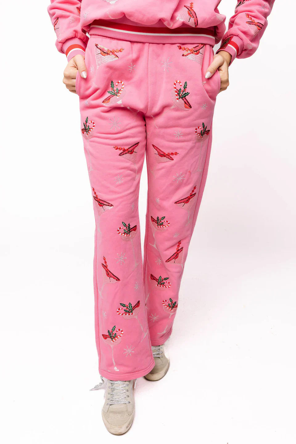 Queen of Sparkles-Bright Pink Christmas Cocktail Sweatpant