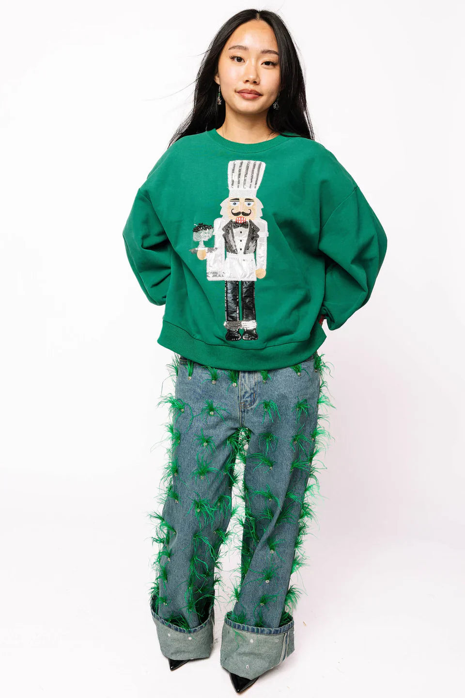Queen of Sparkles-Dark Green Caviar Serving Nutcracker Sweatshirt