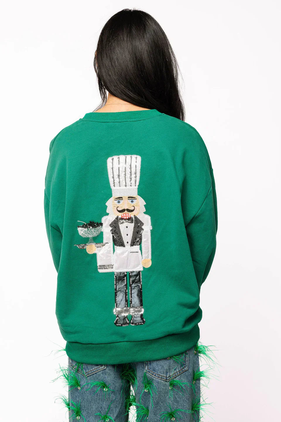 Queen of Sparkles-Dark Green Caviar Serving Nutcracker Sweatshirt