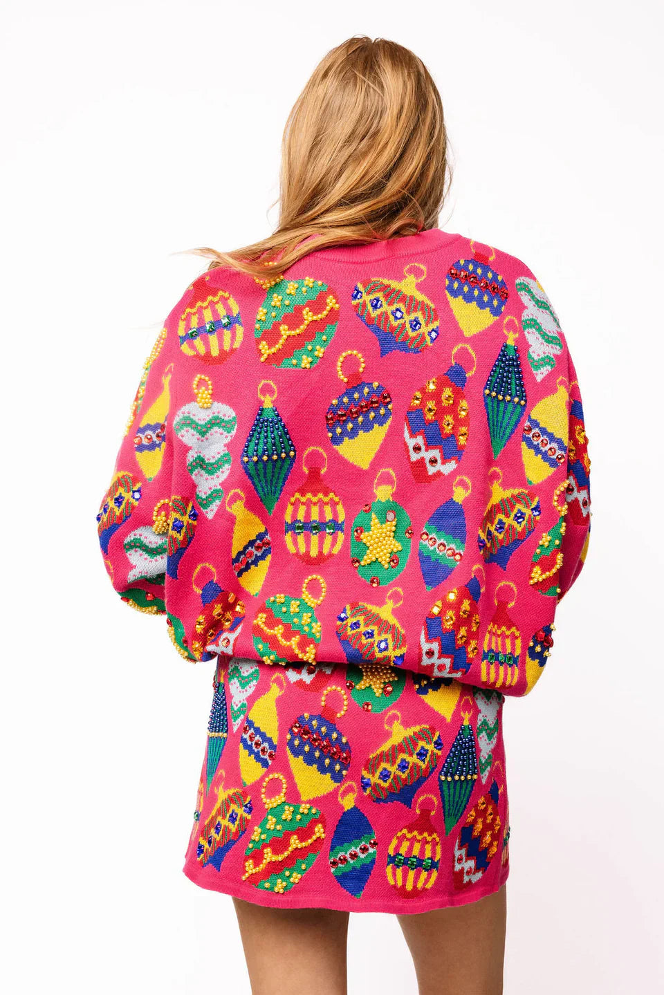Queen of Sparkles-Hot Pink Multi Jeweled Ornament Sweater