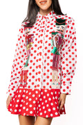 Queen of Sparkles Red & White Polka Dot Metallic Nutcracker Button Up Cotton Dress