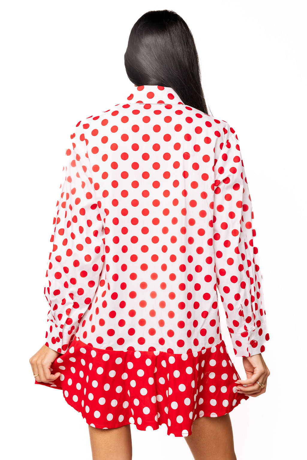 Queen of Sparkles Red & White Polka Dot Metallic Nutcracker Button Up Cotton Dress