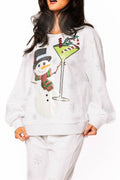 Queen of Sparkles Grey Scattered Snowflake Snowman Holding a Martini Sweatshirt