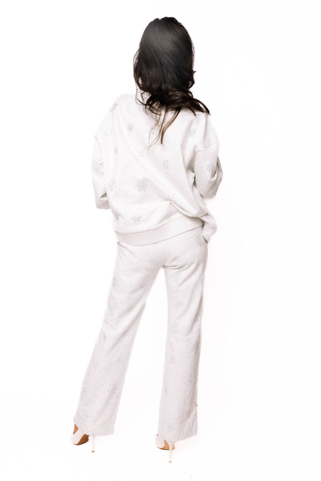 Queen of Sparkles White with Grey Scattered Snowflake Sweat Pants