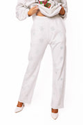 Queen of Sparkles White with Grey Scattered Snowflake Sweat Pants