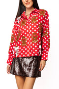 Queen of Sparkles Red & White Polka Dot Gingerbread Man & Stocking Cotton Top