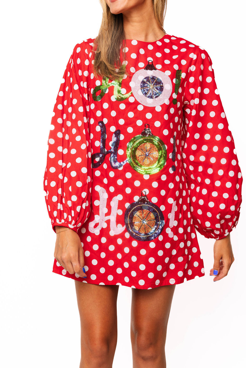 Queen of Sparkles Red Polka Dot 'Ho! Ho! Ho!' Ornament Cotton Dres
