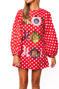 Queen of Sparkles Red Polka Dot 'Ho! Ho! Ho!' Ornament Cotton Dres