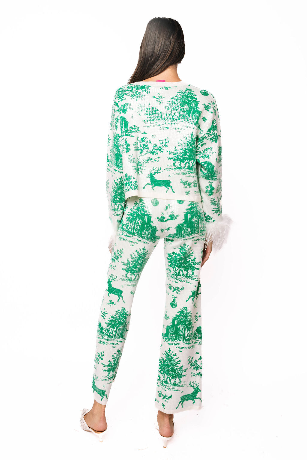 Queen of Sparkles Green & White Christmas Twall Knit Pant