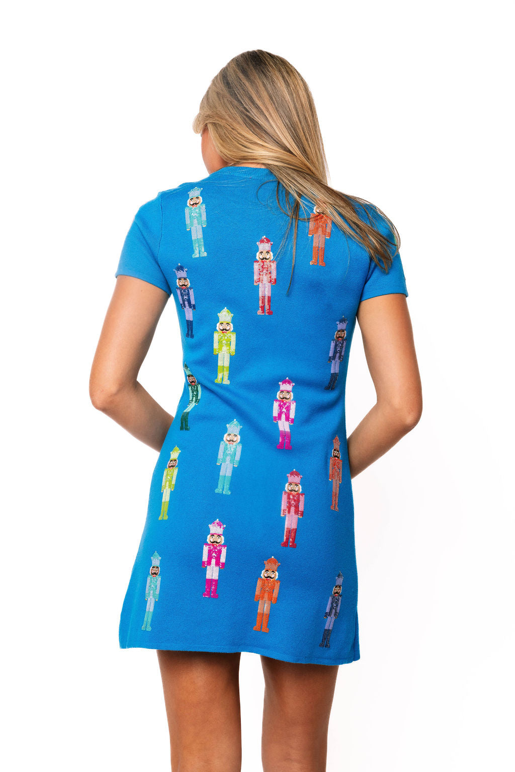 Queen of Sparkles Aqua Multi Mini Nutcracker Knit Dress