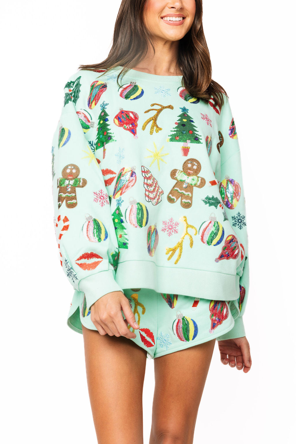 Queen of Sparkles Mint Multi Christmas Icons Sweatshirt